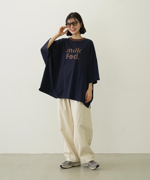 ミルクフェド MILKFED. CUT OUT LOGO BIG S/S TOP カットアウト ロゴ ビック オーバーサイズ Tシャツ 大人 人気 レディース ブランド 正規 MILKFED. tシャツ CUT OUT LOGO BIG S/S TOP レディース
