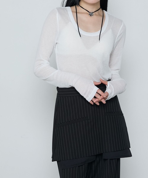 le ELMi(ルエルミ)の「Sheer ribbed U-neck pullover / シアーテレコUネックプルオーバー(Tシャツ/カットソー・レディース・ブラック/ホワイト/ネイビー/ピンク・FREE)」の5枚目の写真