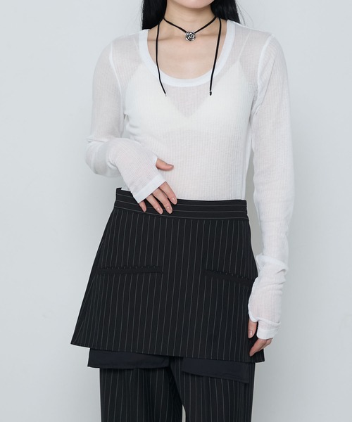 le ELMi(ルエルミ)の「Sheer ribbed U-neck pullover / シアーテレコUネックプルオーバー(Tシャツ/カットソー・レディース・ブラック/ホワイト/ネイビー/ピンク・FREE)」の7枚目の写真