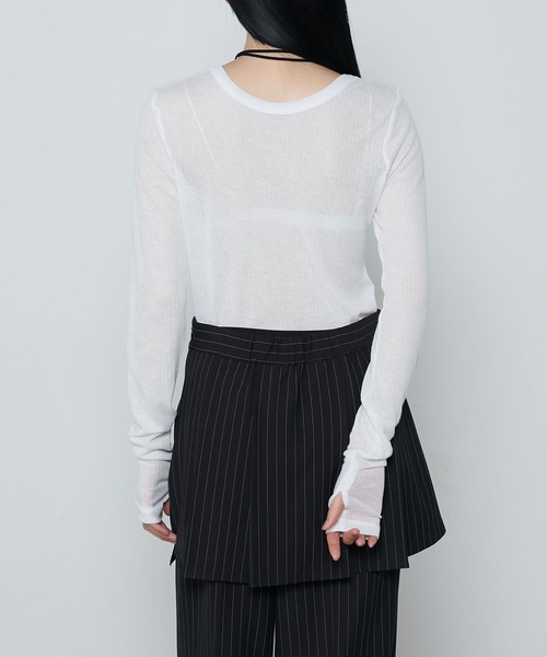le ELMi(ルエルミ)の「Sheer ribbed U-neck pullover / シアーテレコUネックプルオーバー(Tシャツ/カットソー・レディース・ブラック/ホワイト/ネイビー/ピンク・FREE)」の9枚目の写真