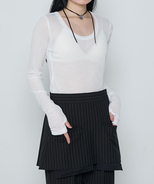 le ELMi(ルエルミ)の「Sheer ribbed U-neck pullover / シアーテレコUネックプルオーバー(Tシャツ/カットソー・レディース・ブラック/ホワイト/ネイビー/ピンク・FREE)」の15枚目の写真