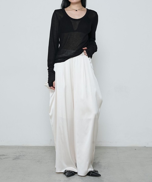 le ELMi(ルエルミ)の「Sheer ribbed U-neck pullover / シアーテレコUネックプルオーバー(Tシャツ/カットソー・レディース・ブラック/ホワイト/ネイビー/ピンク・FREE)」の17枚目の写真
