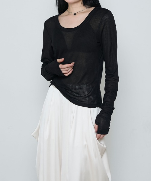 le ELMi(ルエルミ)の「Sheer ribbed U-neck pullover / シアーテレコUネックプルオーバー(Tシャツ/カットソー・レディース・ブラック/ホワイト/ネイビー/ピンク・FREE)」の19枚目の写真
