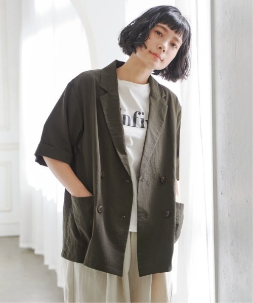 LBC(エルビーシー)の「リネンライクハーフスリーブジャケット(テーラードジャケット・レディース・カーキブラウン/ダークオリーブ・M)」の3枚目の写真