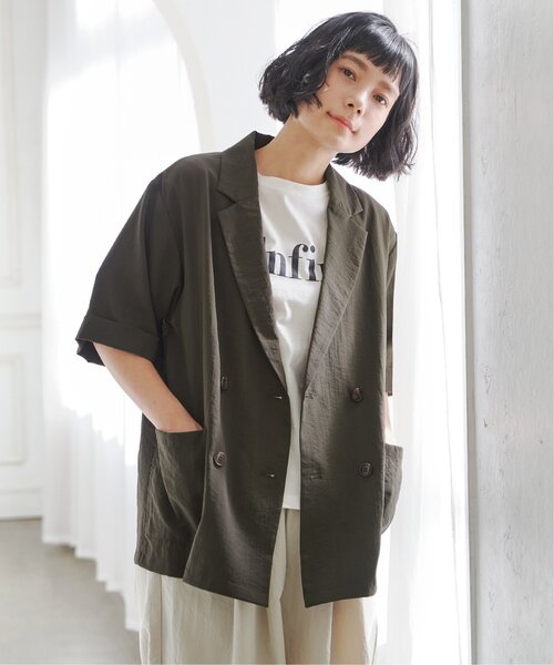LBC(エルビーシー)の「リネンライクハーフスリーブジャケット(テーラードジャケット・レディース・カーキブラウン/ダークオリーブ・M)」の4枚目の写真