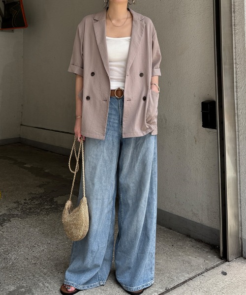 LBC(エルビーシー)の「リネンライクハーフスリーブジャケット(テーラードジャケット・レディース・カーキブラウン/ダークオリーブ・M)」の15枚目の写真