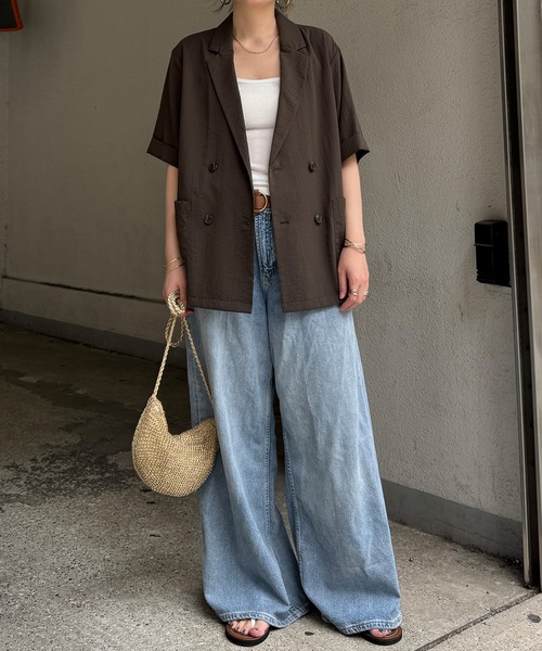 LBC(エルビーシー)の「リネンライクハーフスリーブジャケット(テーラードジャケット・レディース・カーキブラウン/ダークオリーブ・M)」の16枚目の写真