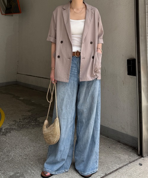 LBC(エルビーシー)の「リネンライクハーフスリーブジャケット(テーラードジャケット・レディース・カーキブラウン/ダークオリーブ・M)」の17枚目の写真