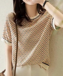 アイスシルク調プリントデザイン上品Tシャツ