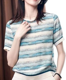 アイスシルク調プリントデザイン上品Tシャツ