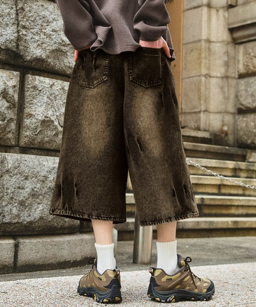 SWAGVIBE（スワッグバイブ）の「【SWAGVIBE】Vintage Make Double Knees Loose Fit Denim Shorts（デニムパンツ・メンズ・ブラック/インディゴブルー/ライトインディゴブルー・S/M/L）」の8枚目の写真