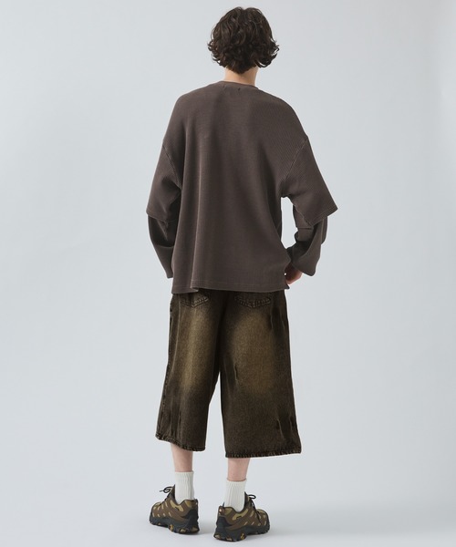 SWAGVIBE】Vintage Make Double Knees Loose Fit Denim Shorts（デニム