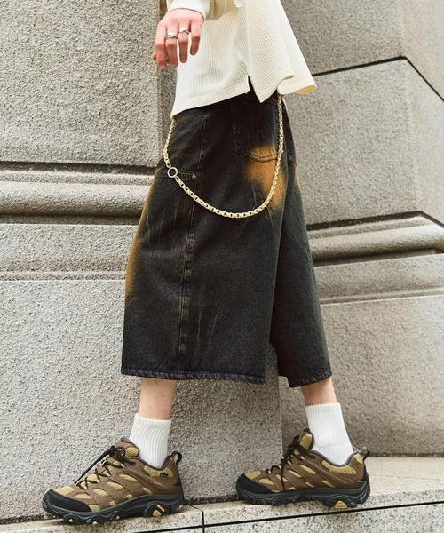 SWAGVIBE】Vintage Make Double Knees Loose Fit Denim Shorts（デニム