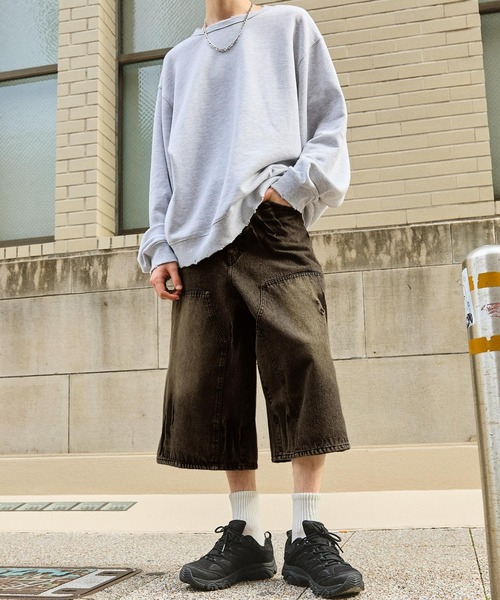 SWAGVIBE】Vintage Make Double Knees Loose Fit Denim Shorts（デニム