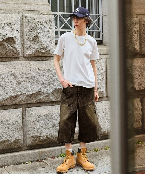 SWAGVIBE】Vintage Make Double Knees Loose Fit Denim Shorts（デニム