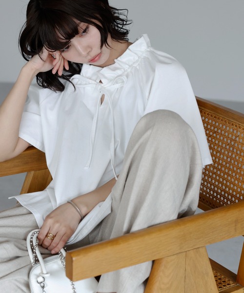 セール】Drawstring ribbon tops ドロストリボントップス（T
