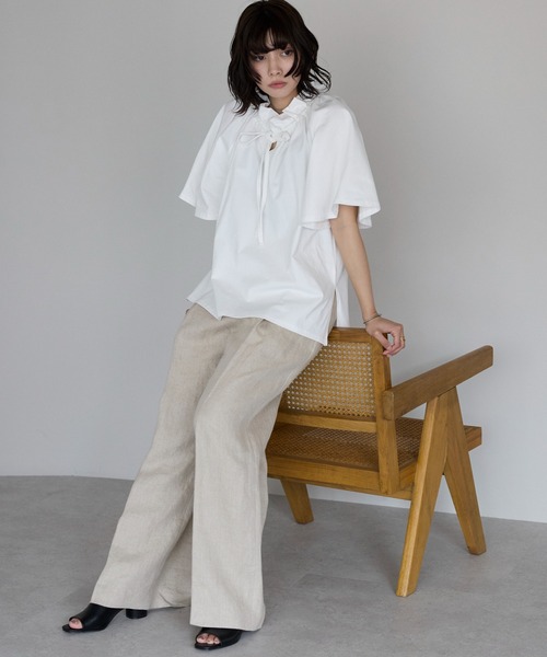 セール】Drawstring ribbon tops ドロストリボントップス（T