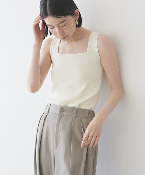 AMERICAN HOLIC（アメリカンホリック）の「総針スクエアタンクトップ（タンクトップ・レディース・アイボリー/ブラック/レモンイエロー/パープル・L/M）」の2枚目の写真