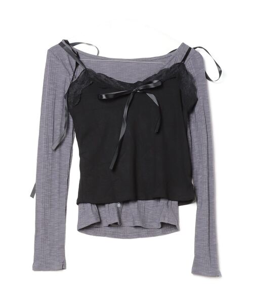 gossip！ロサンゼルス（ゴシップロサンゼルス）の「Y2K レースネックキャミ&2WAYボタンカーディガンSET（Tシャツ/カットソー・レディース・ブラック/グレー/ピンク・FREE）」の15枚目の写真