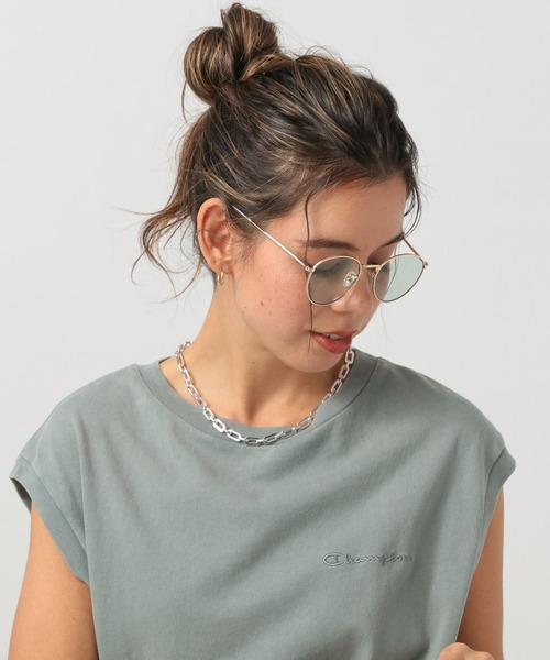 BAYFLOW（ベイフロー）の「[紫外線99%カット]ラウンドメタルサングラス（サングラス・レディース・ライトグリーン/ブラウン・FREE）」の2枚目の写真