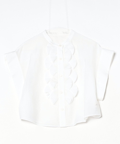 RUMCHE(ラムシェ)の「Half Moon Ruffle Short Blouse / ハーフムーンラッフルショートブラウス(シャツ/ブラウス・レディース・ホワイト/ブラック・FREE)」の5枚目の写真