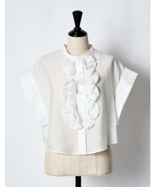 RUMCHE(ラムシェ)の「Half Moon Ruffle Short Blouse / ハーフムーンラッフルショートブラウス(シャツ/ブラウス・レディース・ホワイト/ブラック・FREE)」の15枚目の写真
