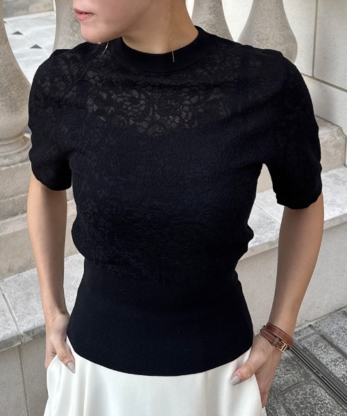 ステンドグラス編みニットトップス