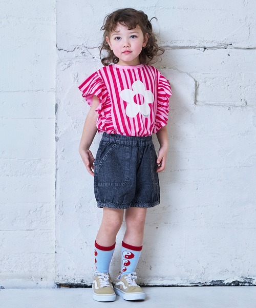 MARKEY'S(マーキーズ)の「デニムホットパンツ(デニムパンツ・キッズ・ライトブルー/ブラック・90/100/110/120/80/130/140/150)」の3枚目の写真