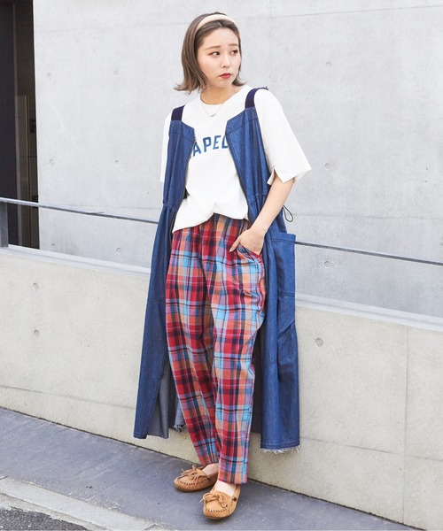 CUBE SUGAR(キューブシュガー)の「チェック柄裾ダーツイージーコクーンパンツ(その他パンツ・レディース・スミクロ/ネイビー/レッド/カーキ/マルチ・M)」の10枚目の写真
