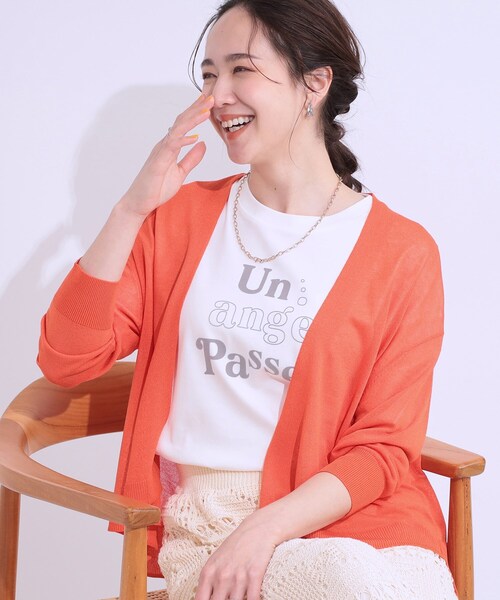 DRESKIP（ドレスキップ）の「【洗える】ひんやりさらっと 大人のシアーカーディガン（カーディガン/ボレロ・レディース・ブラック/ブルー/オレンジ/ライトベージュ/オフホワイト/ライトグレー・01/02/03）」の6枚目の写真