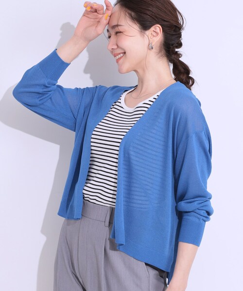 DRESKIP（ドレスキップ）の「【洗える】ひんやりさらっと 大人のシアーカーディガン（カーディガン/ボレロ・レディース・ブラック/ブルー/オレンジ/ライトベージュ/オフホワイト/ライトグレー・01/02/03）」の5枚目の写真