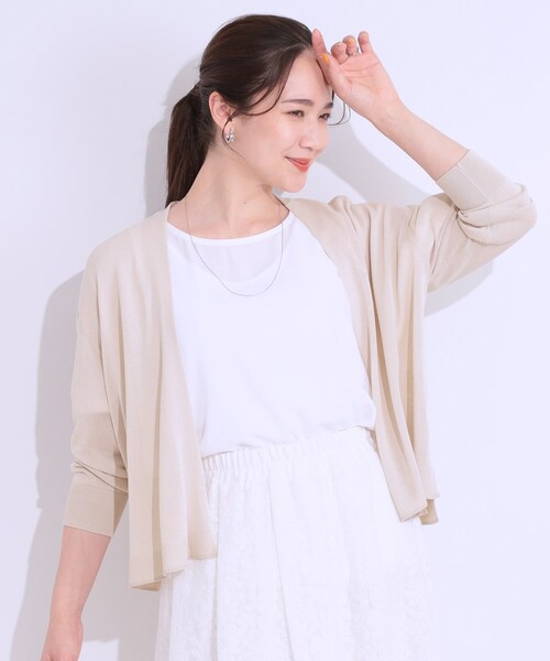 DRESKIP（ドレスキップ）の「【洗える】ひんやりさらっと 大人のシアーカーディガン（カーディガン/ボレロ・レディース・ブラック/ブルー/オレンジ/ライトベージュ/オフホワイト/ライトグレー・01/02/03）」の7枚目の写真
