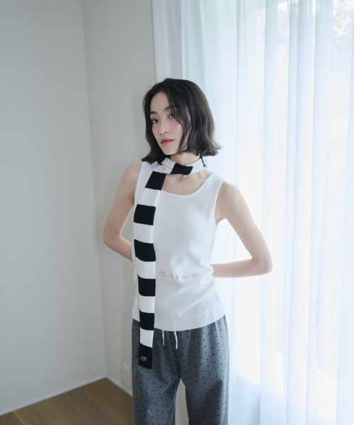 タンクトップ ノースリーブ Scarf knit tanktop/スカーフ付きニットタンクトップ レディース Scarf knit tanktop/スカーフ付きニットタンクトップ（タンク