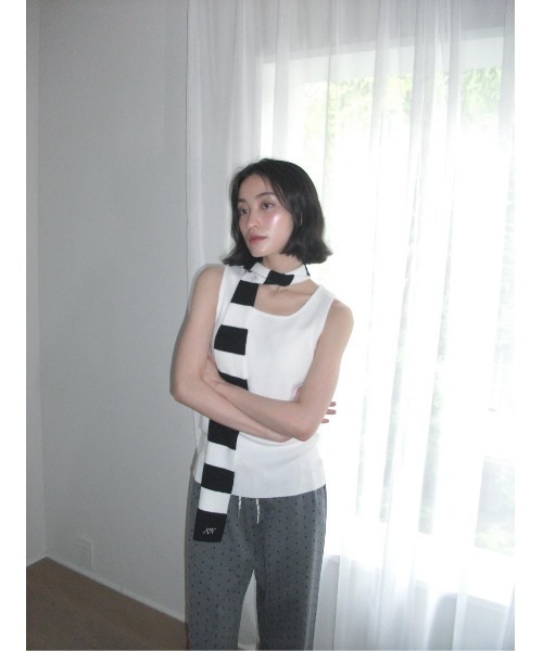 タンクトップ ノースリーブ Scarf knit tanktop/スカーフ付きニットタンクトップ レディース Smyeon タンクトップ ノースリーブ Scarf knit tanktop/スカーフ