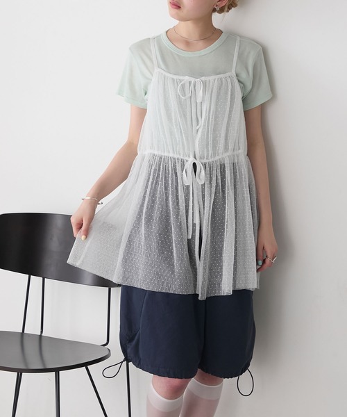 forksy.(フォルクシー)の「【forksy.】アソート シアーチュールキャミ ミニワンピース(キャミソール・レディース・アイボリー/ホワイト/ブルーグレー・FREE)」の2枚目の写真