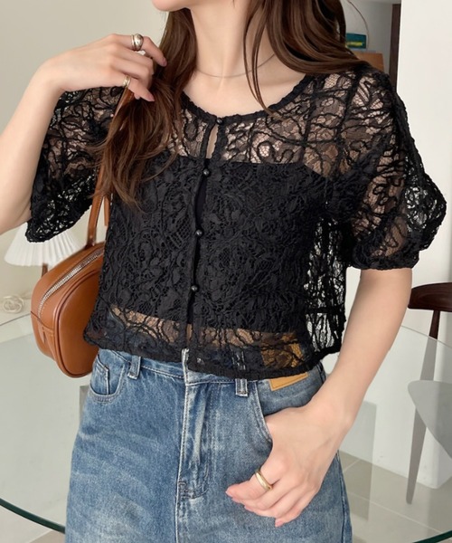 Ada.(エイダ)の「コードレース ノーカラー ボリュームスリーブ ブラウス(シャツ/ブラウス・レディース・オフホワイト/ブラック/ベージュ/ブラック系その他/ホワイト系その他・M)」の6枚目の写真