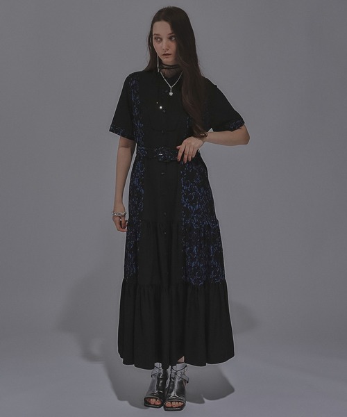 Ado × HARE(アド × ハレ) レースハイショクワンピース ブラック Ado × HARE(アド × ハレ) Lace color scheme dress レースハイ
