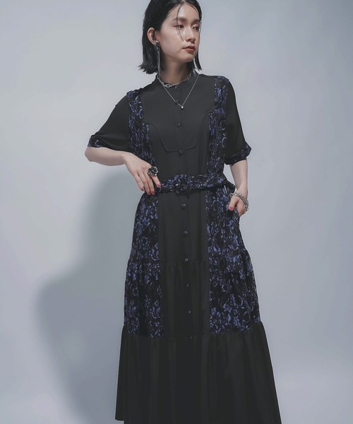 Ado × HARE(アド × ハレ) レースハイショクワンピース ブラック Ado × HARE(アド × ハレ) Lace color scheme dress レースハイ