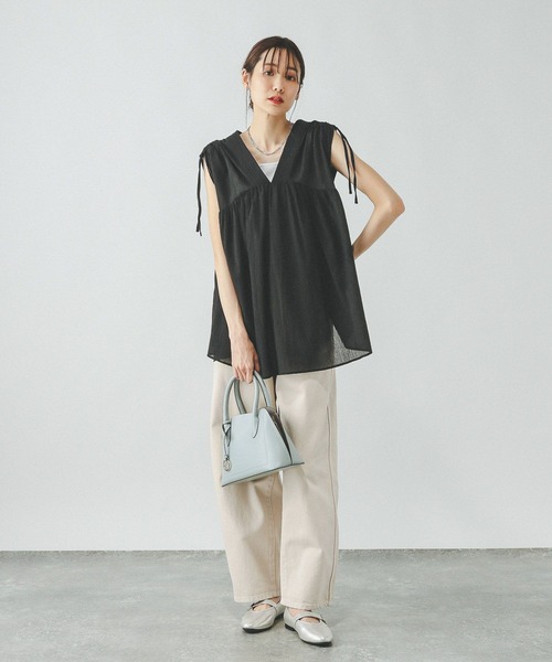 GLOBAL WORK（グローバルワーク）の「エアリーリラックスギャザーブラウス/325956（シャツ/ブラウス・レディース・ブラック/オフホワイト/テラコッタ/マスタード/ラベンダー/ダークブラウン・MEDIUM/LARGE）」の21枚目の写真