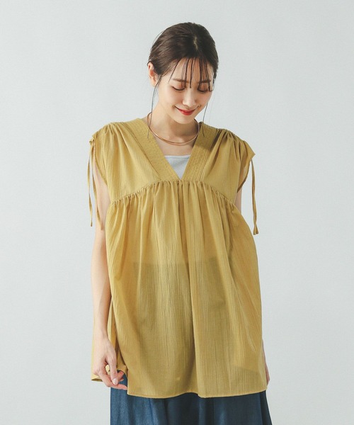 GLOBAL WORK（グローバルワーク）の「エアリーリラックスギャザーブラウス/325956（シャツ/ブラウス・レディース・ブラック/オフホワイト/テラコッタ/マスタード/ラベンダー/ダークブラウン・MEDIUM/LARGE）」の15枚目の写真