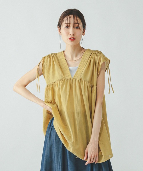 GLOBAL WORK（グローバルワーク）の「エアリーリラックスギャザーブラウス/325956（シャツ/ブラウス・レディース・ブラック/オフホワイト/テラコッタ/マスタード/ラベンダー/ダークブラウン・MEDIUM/LARGE）」の14枚目の写真