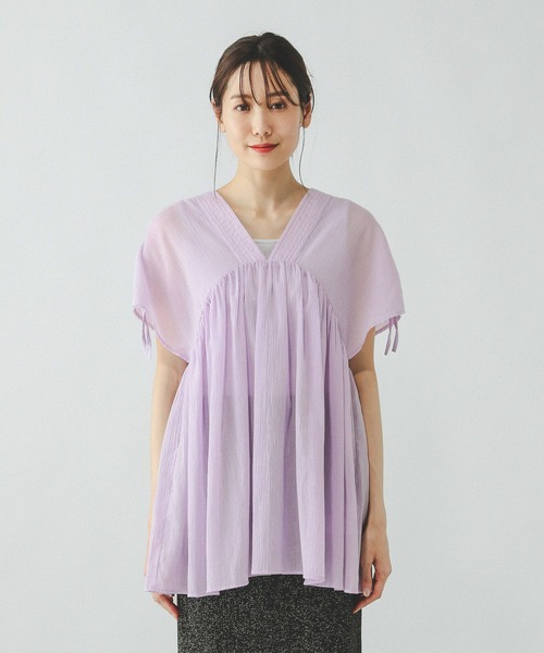 GLOBAL WORK（グローバルワーク）の「エアリーリラックスギャザーブラウス/325956（シャツ/ブラウス・レディース・ブラック/オフホワイト/テラコッタ/マスタード/ラベンダー/ダークブラウン・MEDIUM/LARGE）」の13枚目の写真