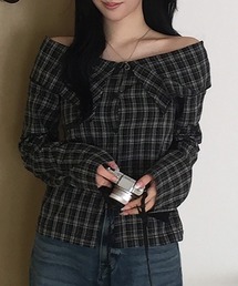 オフショルデザインチェックシャツ