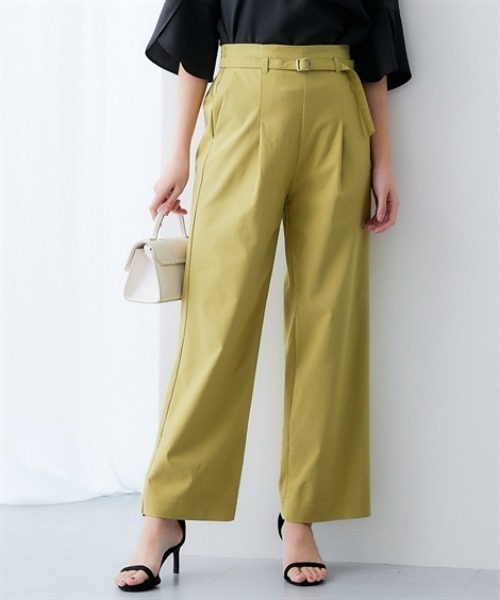 セール】ドライタッチストレッチベルト付きワイドパンツ