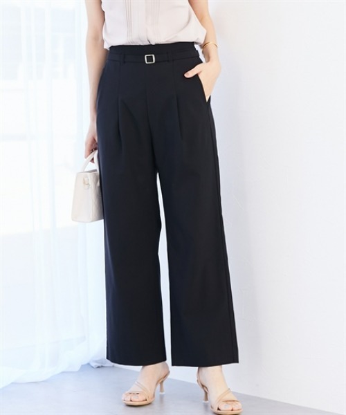 7days Life Styling（セブンデイズライフスタイリング）の「ドライタッチストレッチベルト付きワイドパンツ（ストレッチ・接触冷感・UVカット）＜大きいサイズ有＞（スラックス・レディース・イエロー/ベージュ/ブラック・S/M/L/LL/3L）」の2枚目の写真