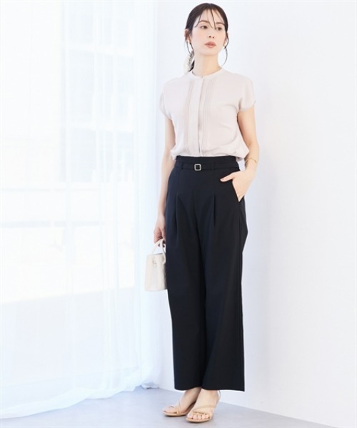 7days Life Styling（セブンデイズライフスタイリング）の「ドライタッチストレッチベルト付きワイドパンツ（ストレッチ・接触冷感・UVカット）＜大きいサイズ有＞（スラックス・レディース・イエロー/ベージュ/ブラック・S/M/L/LL/3L）」の6枚目の写真