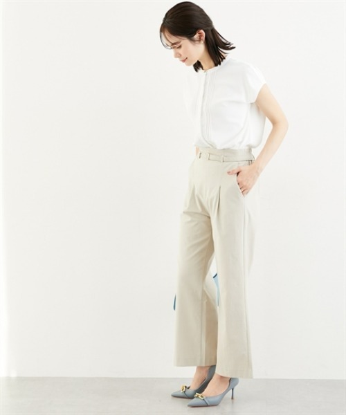 7days Life Styling（セブンデイズライフスタイリング）の「ドライタッチストレッチベルト付きワイドパンツ（ストレッチ・接触冷感・UVカット）＜大きいサイズ有＞（スラックス・レディース・イエロー/ベージュ/ブラック・S/M/L/LL/3L）」の7枚目の写真