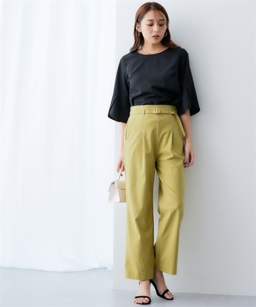 7days Life Styling（セブンデイズライフスタイリング）の「ドライタッチストレッチベルト付きワイドパンツ（ストレッチ・接触冷感・UVカット）＜大きいサイズ有＞（スラックス・レディース・イエロー/ベージュ/ブラック・S/M/L/LL/3L）」の9枚目の写真