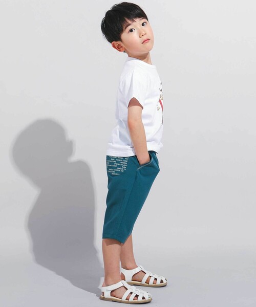 BeBe（ベベ）の「【WEB限定】ツイルストレッチポケットロゴプリントハーフパンツ(100~140cm)（その他パンツ・キッズ・グリーン/グレー・130cm/120cm/110cm/140cm/100cm）」の5枚目の写真