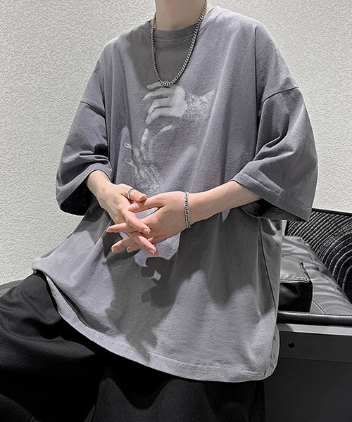 WARAIJOGO(ワライジョウゴ)の「【WARAIJOGO】HANDプリントオーバーサイズTシャツ(NEZ)(Tシャツ/カットソー・レディース・ホワイト/ブラック/グレー・FREE)」の4枚目の写真
